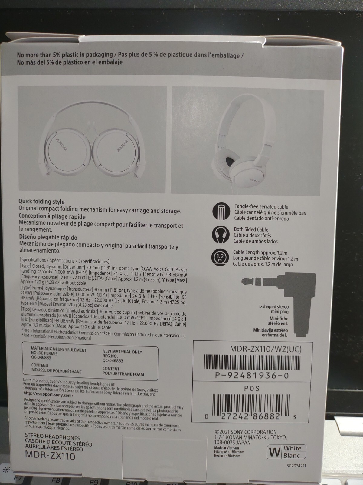 Brand New Sony MDR-ZX110 Ear-Pad (On the Ear) Headphones – White + freebies