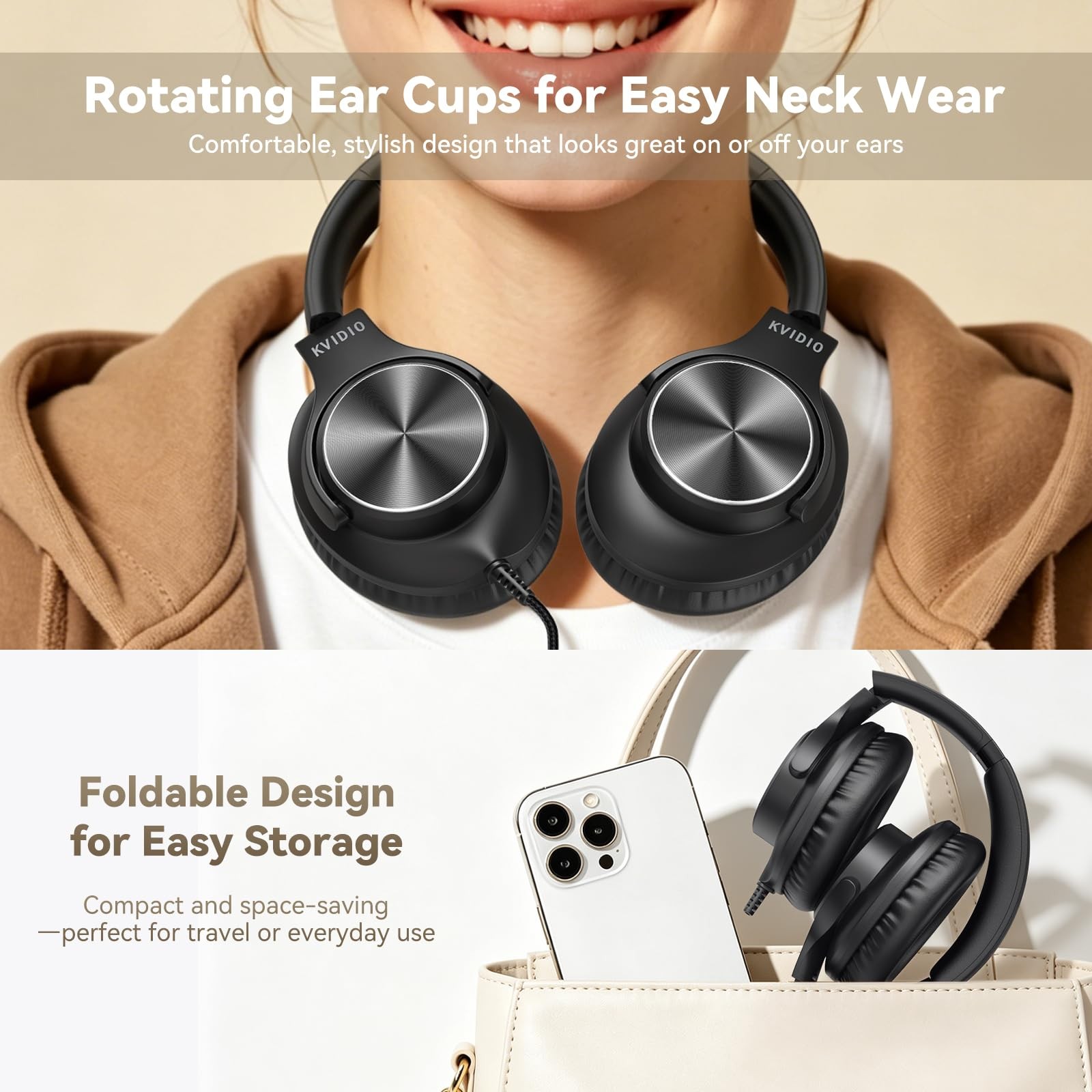 Wired Headphones with Mic, Volume & Playback Control, OverEar Foldable Headph…