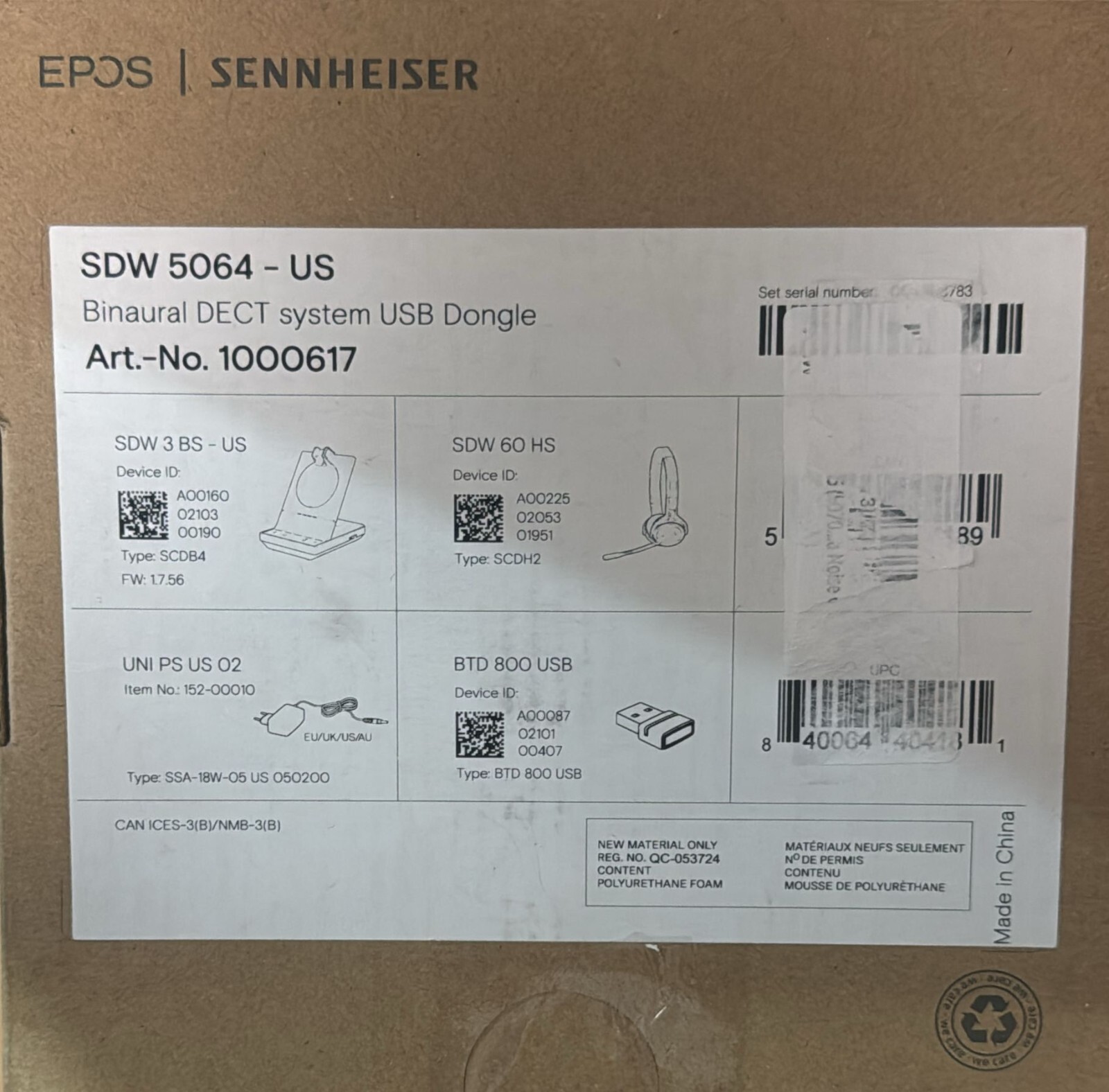 Sennheiser Epos Wireless DECT Headset with Microphone Binaural SDW 5064-US