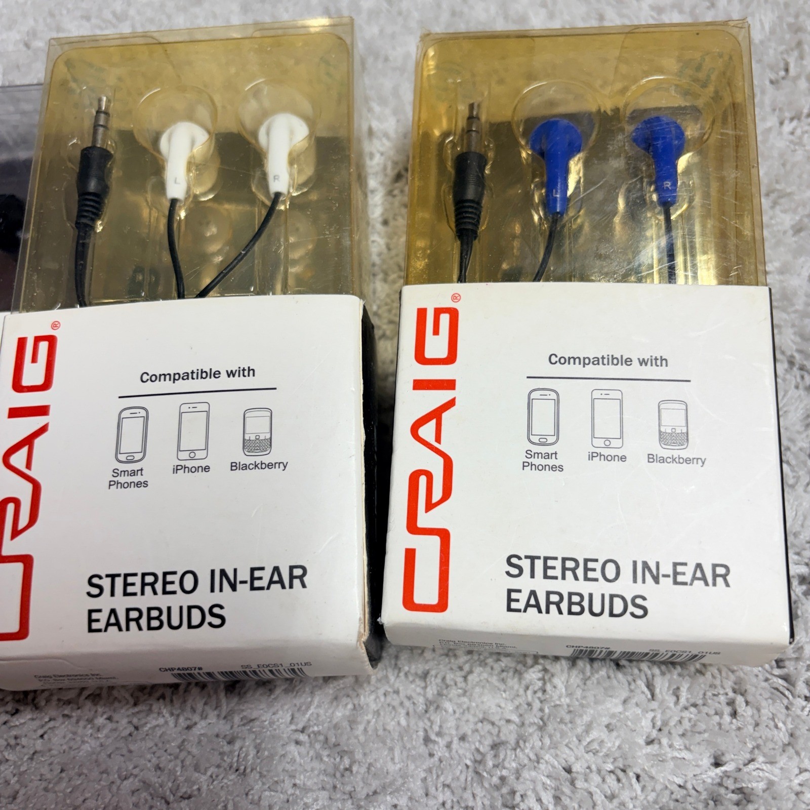 Craig Stereo In-Ear Earbuds 3 Pack Bundle Black White Blue 3.5mm Jack CHP4807