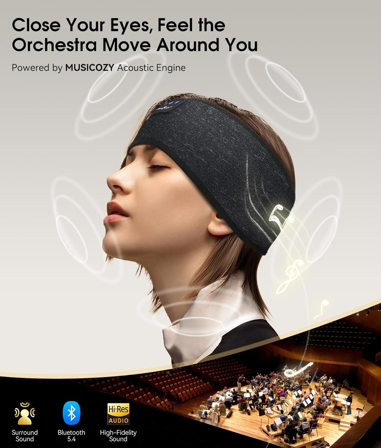 MUSICOZY Bluetooth 5.4 Sleep Headphones Eye Mask Wireless Workout