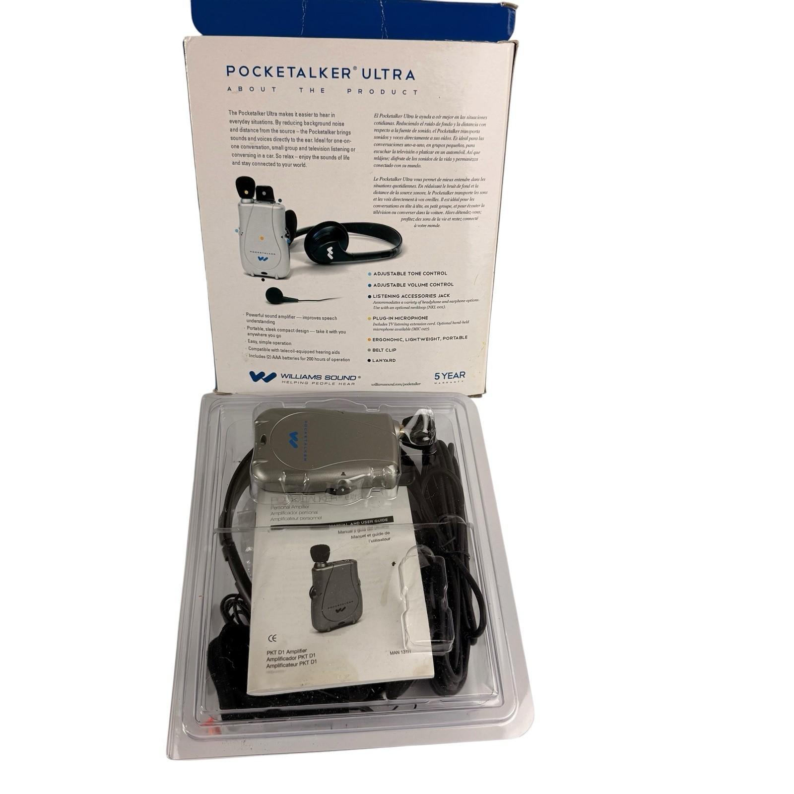 Williams Sound Pocketalker Ultra Personal Amplifier PKT D1 Bonus Pack Earphone