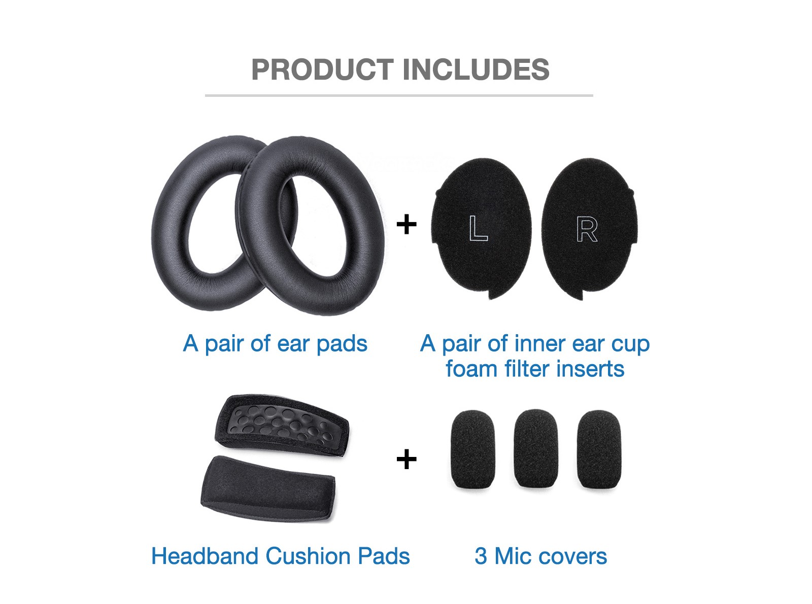 Ear Pads+Headband Pad+3 Mic Covers Refresh Kit For Bose A30 Aviation Headset