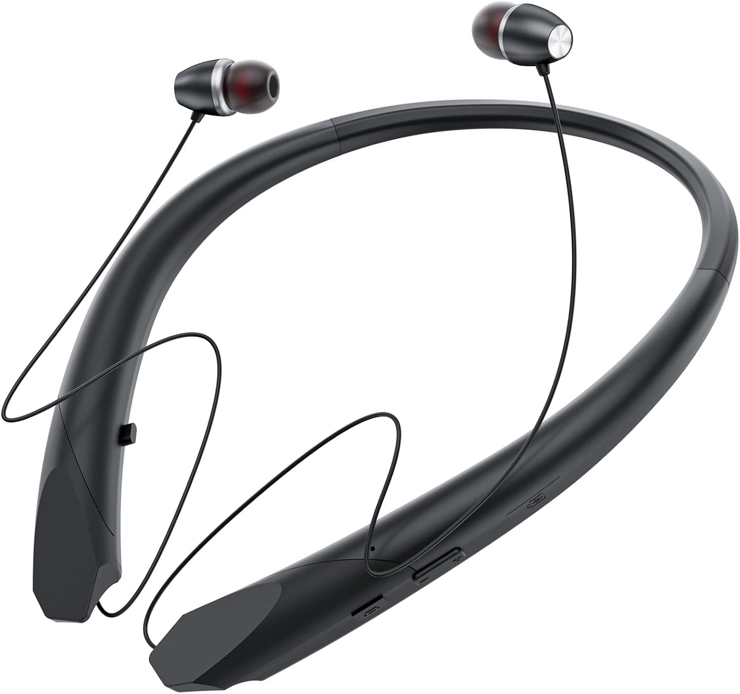 Neckband Bluetooth Headphones Retractable, Wireless Headset with BLACK