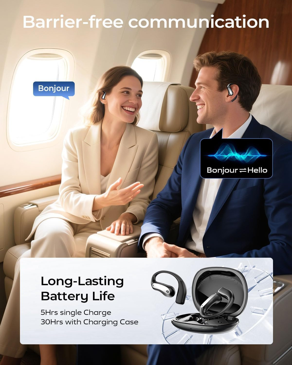 AI Translation Earbuds Real Time, 3-In-1 Bluetooth 5.4 OWS Translator Earbuds