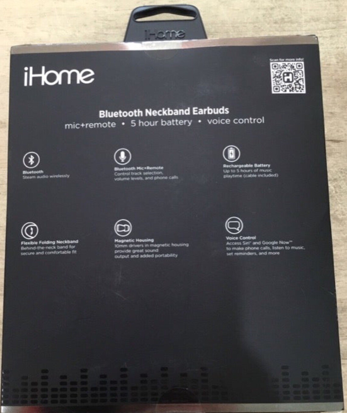 iHome Bluetooth Neckband Earbuds W/ Voice Control, Black, iB82B – BRAND NEW
