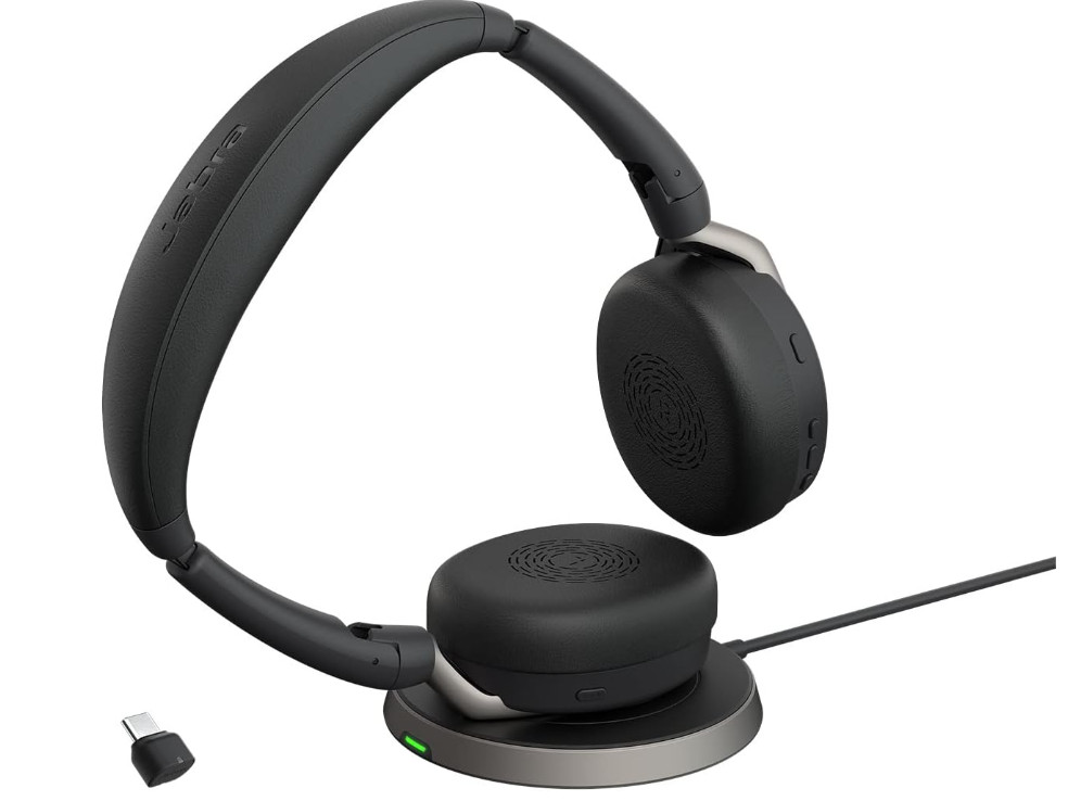 Jabra Evolve2 65 Flex Stereo Headset with Bluetooth, Wireless Charging Pad