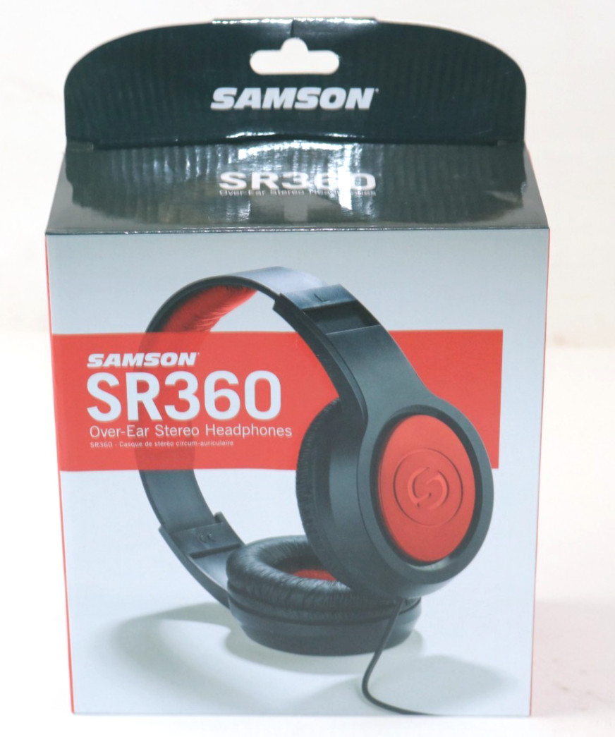 Samson Sr360 Over Ear Stereo Headphones Red And Black Lightweight Design