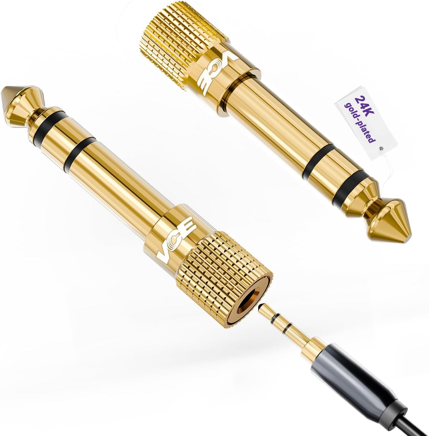 VCE 1/4 inch to 3.5mm Stereo Headphone Adapter 2-Pack Gold-Plated Audio Converte