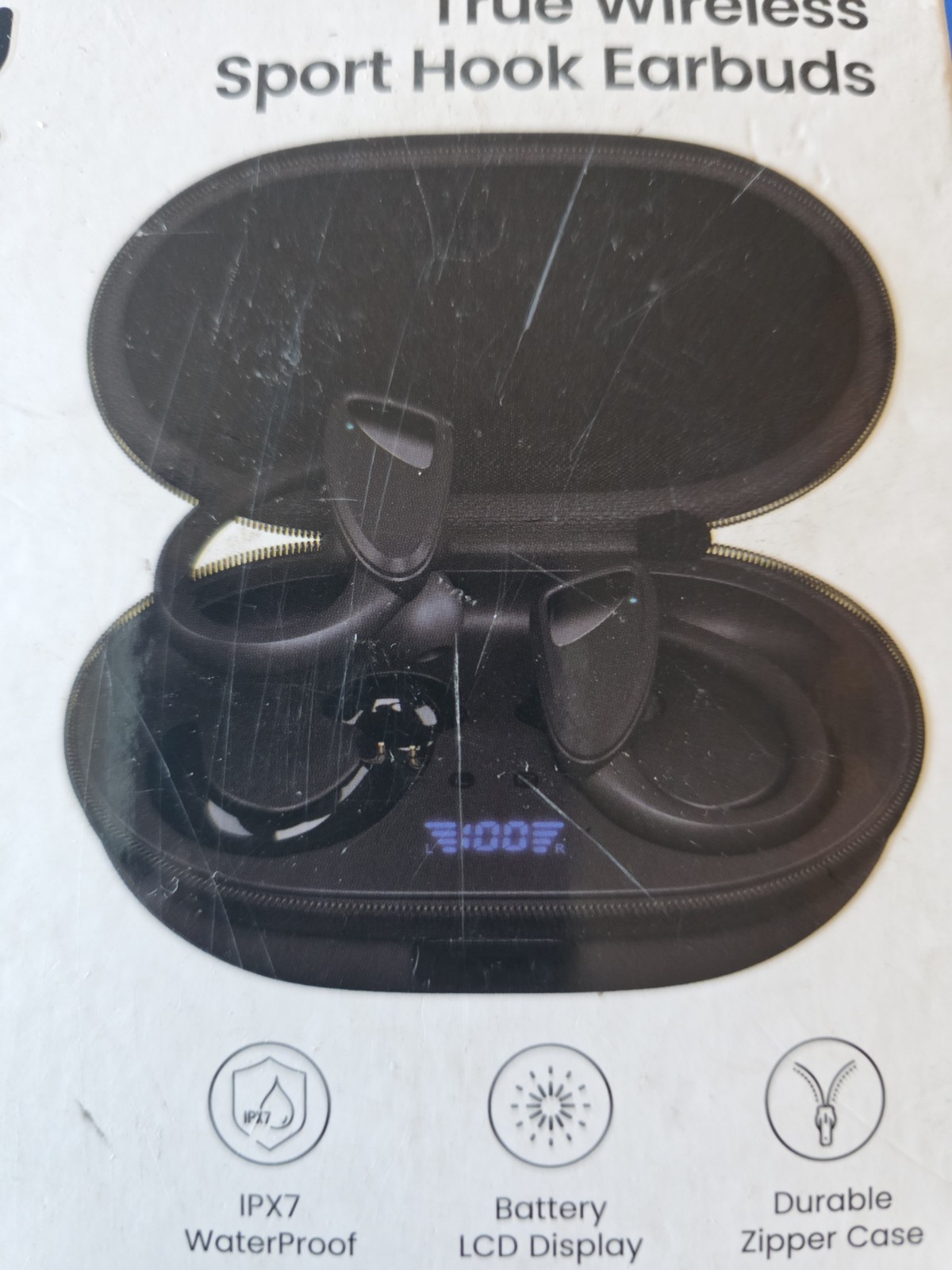 GEARit Sport Hook Wireless Earbuds Waterproof IPX7 Bluetooth 5.4 Zipper Case