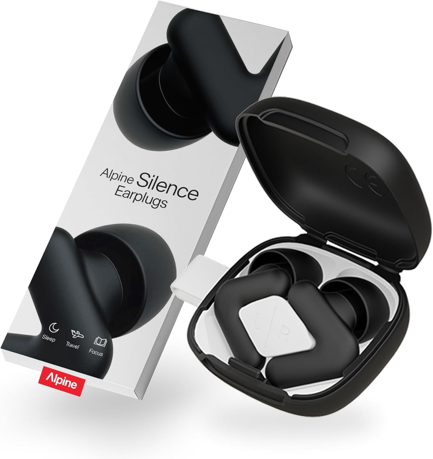 Alpine Silence Earplugs Noise Reduction Earplug V-Shape Snug Fit Soft Oval Tip
