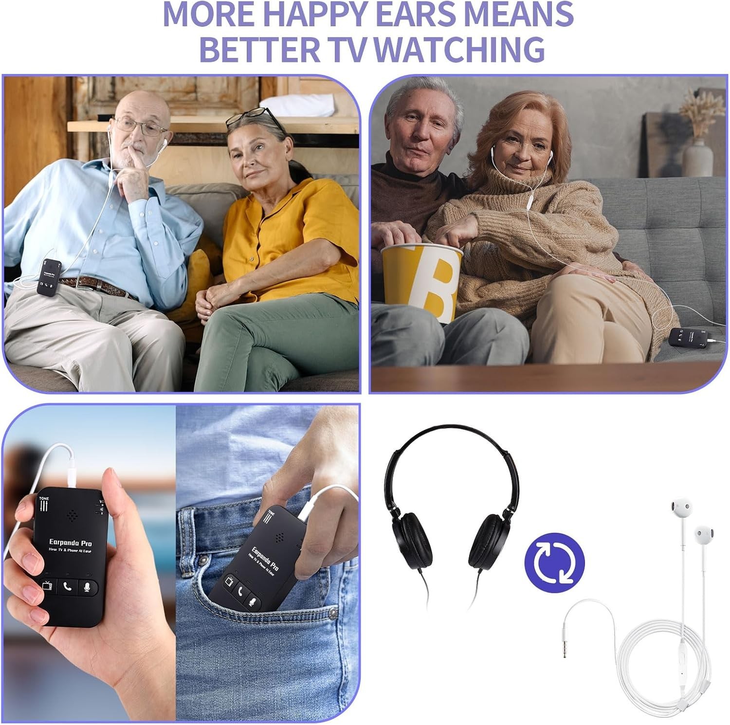 Pro Bluetooth TV Headphones Wireless for Seniors & Hard of Hearing – 100ft Range