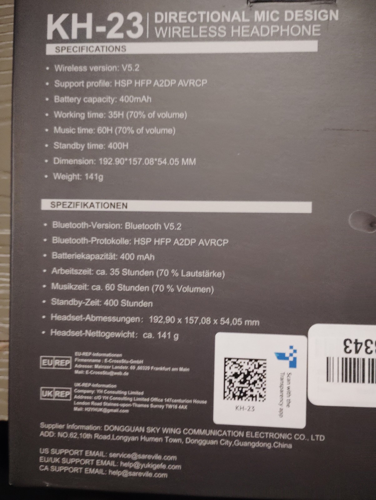 KH-23 Wireless Headphones with Directional Microphone Design New