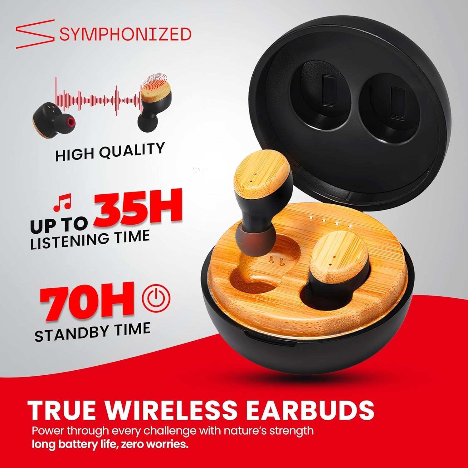 Symphonized Wooden True Wireless Earbuds Crisp Highs with Deep Bass 35H Playtime