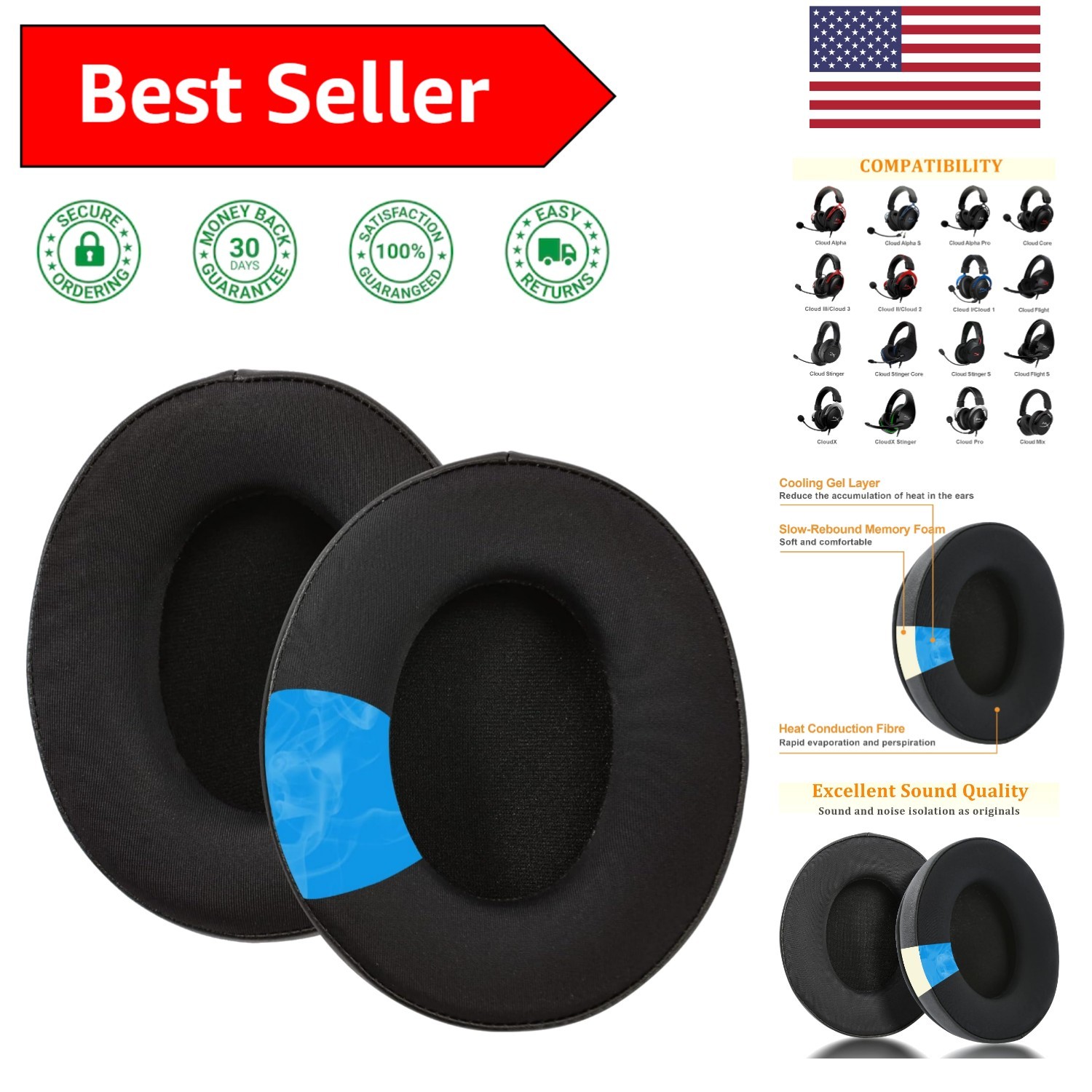 Memory Foam Ear Cushions for HyperX Cloud Headsets – Easy Install & Cool Comfort