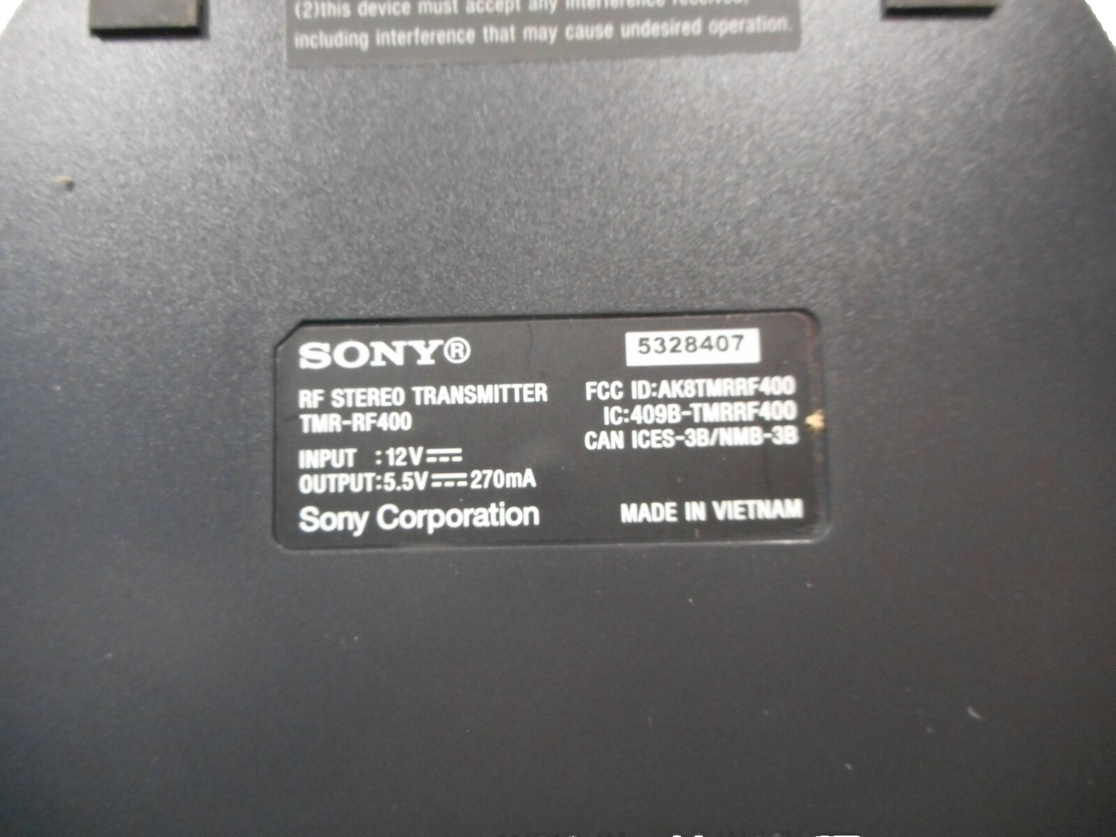 SONY WH-RF400 Wireless Headphones Transmitter Charging Base and Power Supply ON