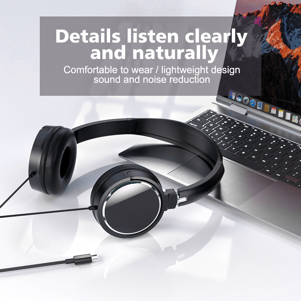 3.5mm / Type-C Wired Headphones Foldable Over-Ear Stereo Bass Headset Earphones