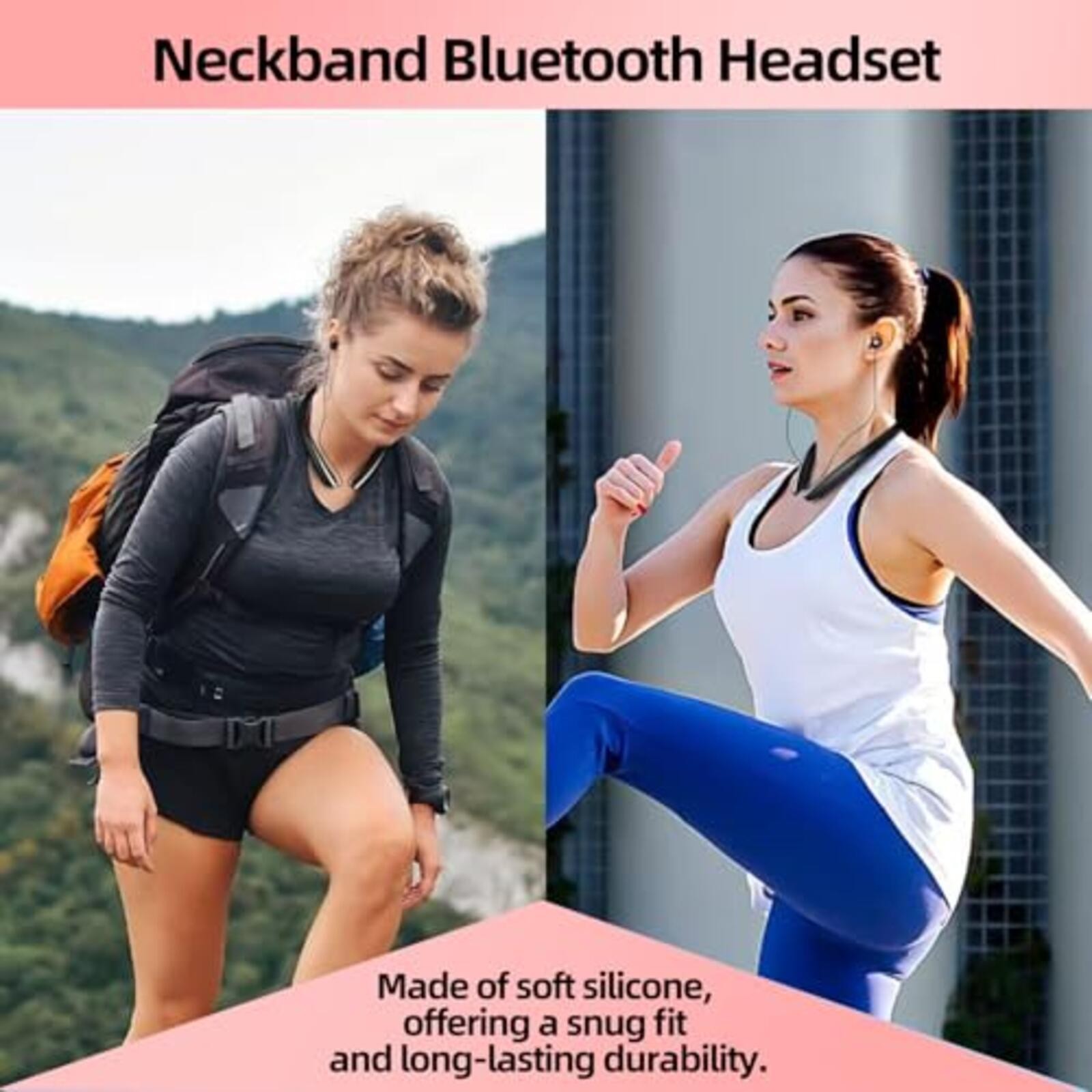 Bluetooth Neckband Headphones Retractable Wireless Sports Earbuds w/Mic Black