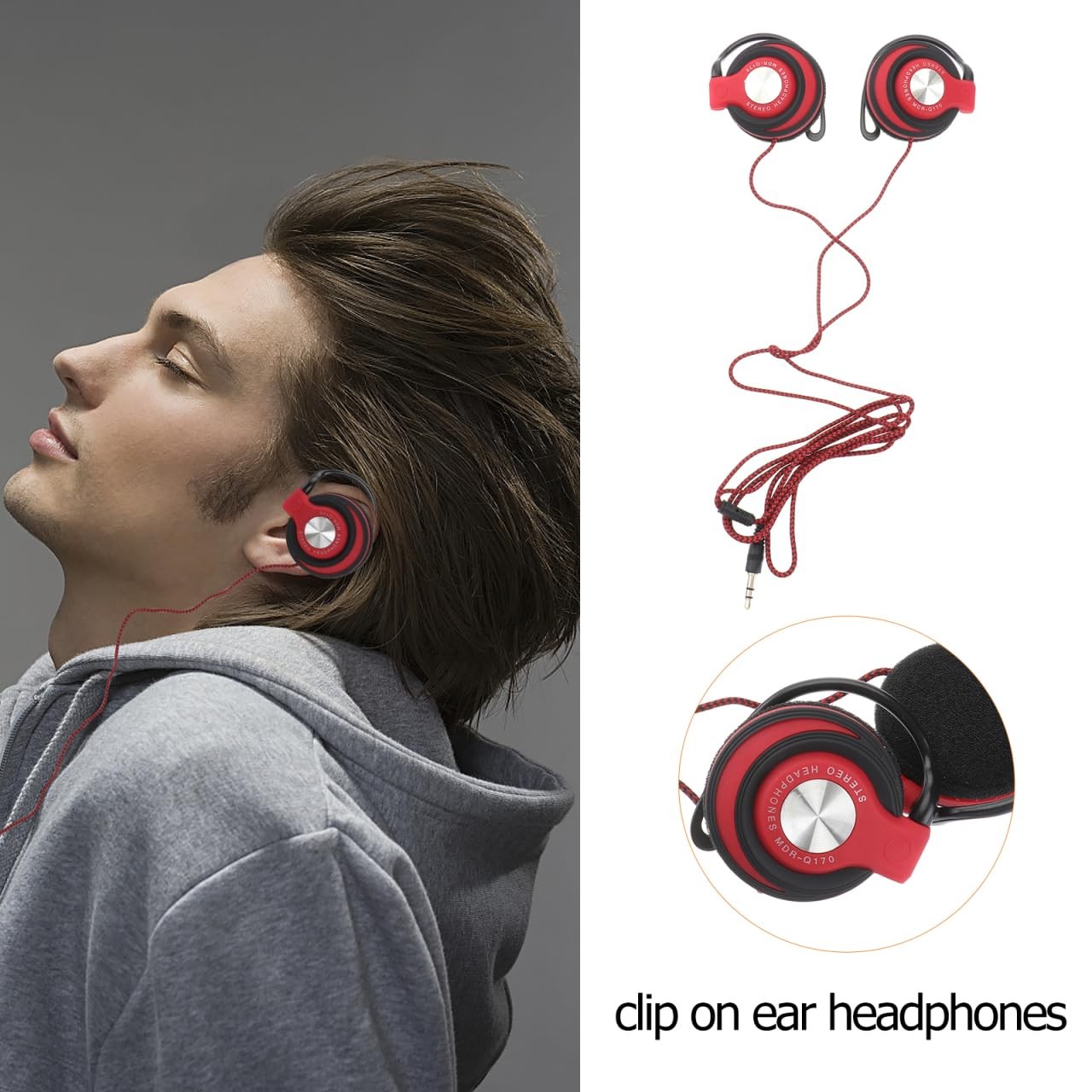 Clip On Headphones Wired Over Ear Cord Mm Mp Player Surround Sound Sports