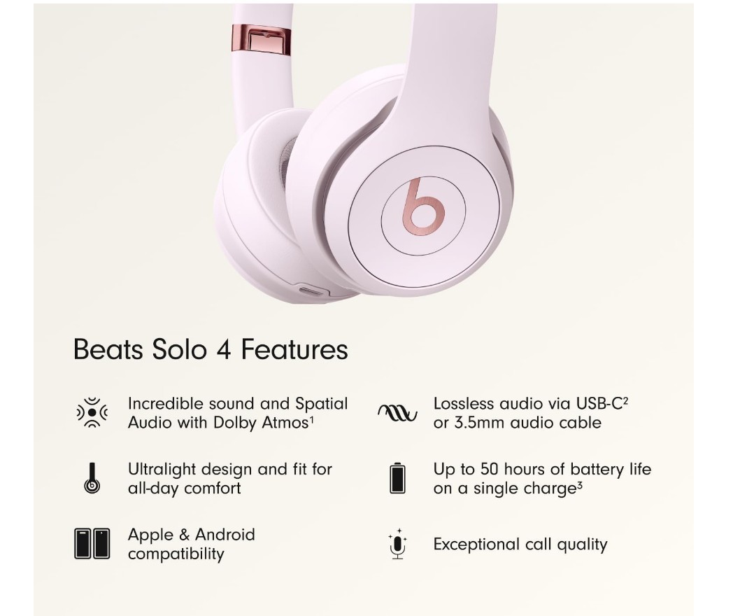 New Beats Solo 4 Wireless Bluetooth On Ear Headphones – Cloud Pink