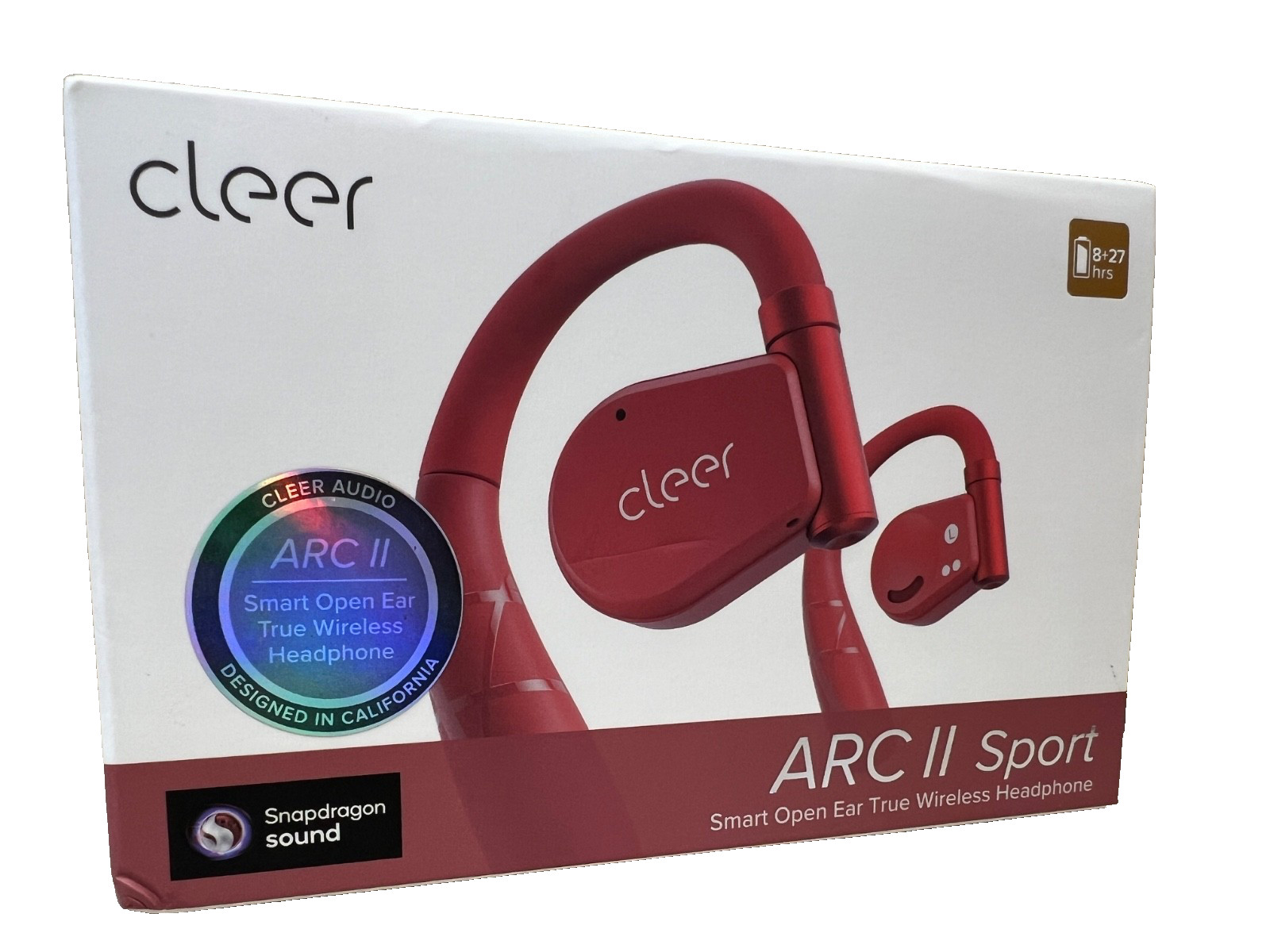 Cleer Arc II Sport Earbuds-Red on Red Open Ear Smart Wireless Headphones-NEW