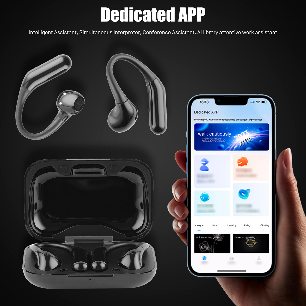 155 Language Translator Earbuds Wireless Bluetooth 5.3 Headphones Air Conduction
