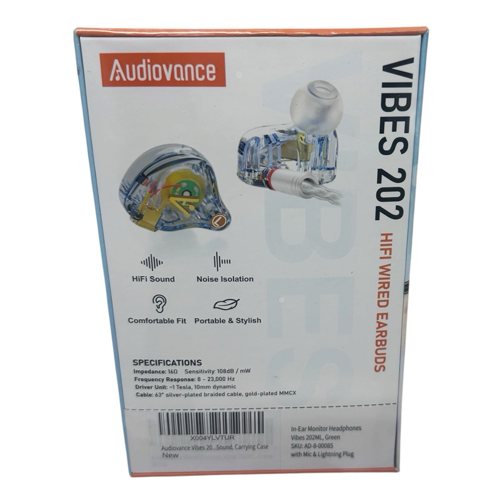 Audiovance Vibes 202 Earbuds Wired Clear New Sealed