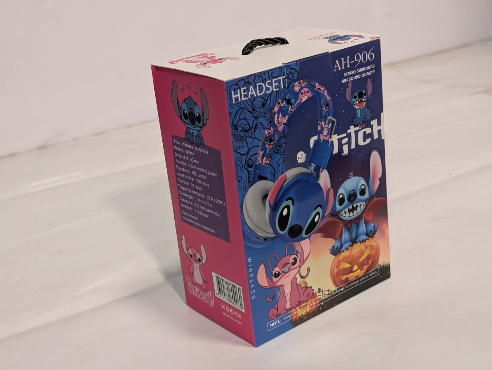 Lot of 10 Stitch kids Bluetooth wireless headphones AH-906 mic 3.5mm jack blue
