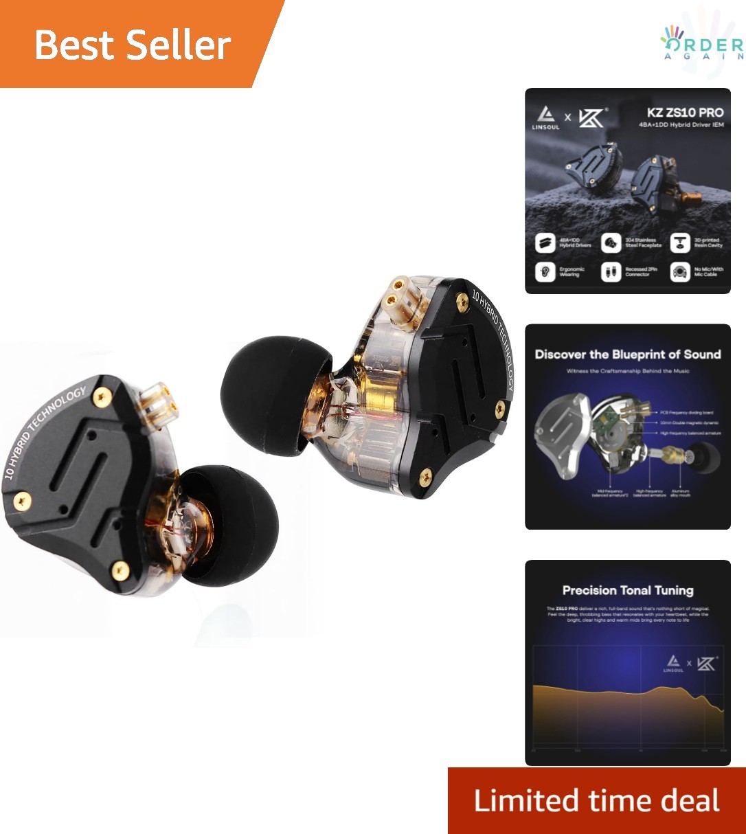 In Ear Monitor Wired Earbuds 4BA+1DD Hybrid Drivers No Mic for Music Gaming