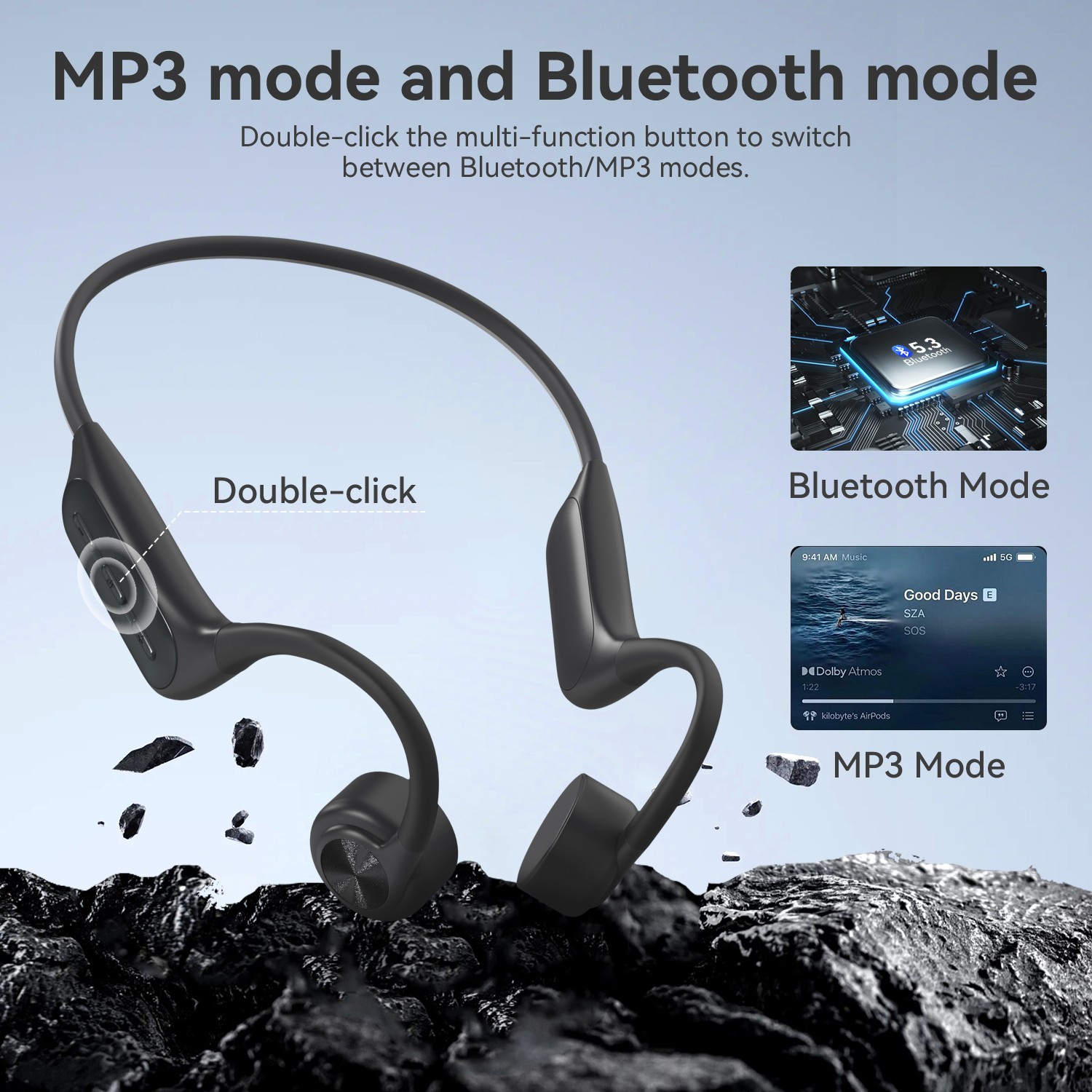 Voistek Bone Conduction Headphone Bluetooth Waterproof Earbuds 32GB MP3 Player
