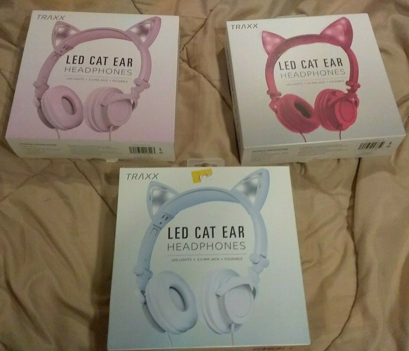 LED Light Up Cat Ears Headphones-5 Colors Choose Black, Blue, Green, Pink OR Red