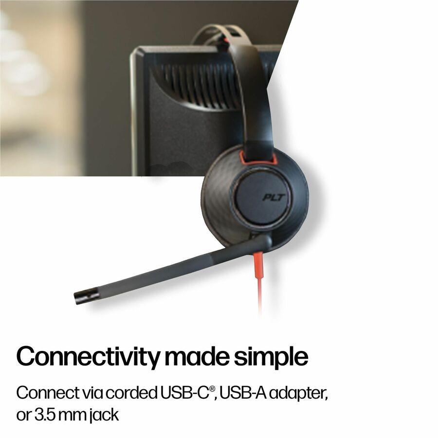 Poly Blackwire 5220 Stereo USB-C Headset + 3.5mm Plug + USB-C/A Adapter