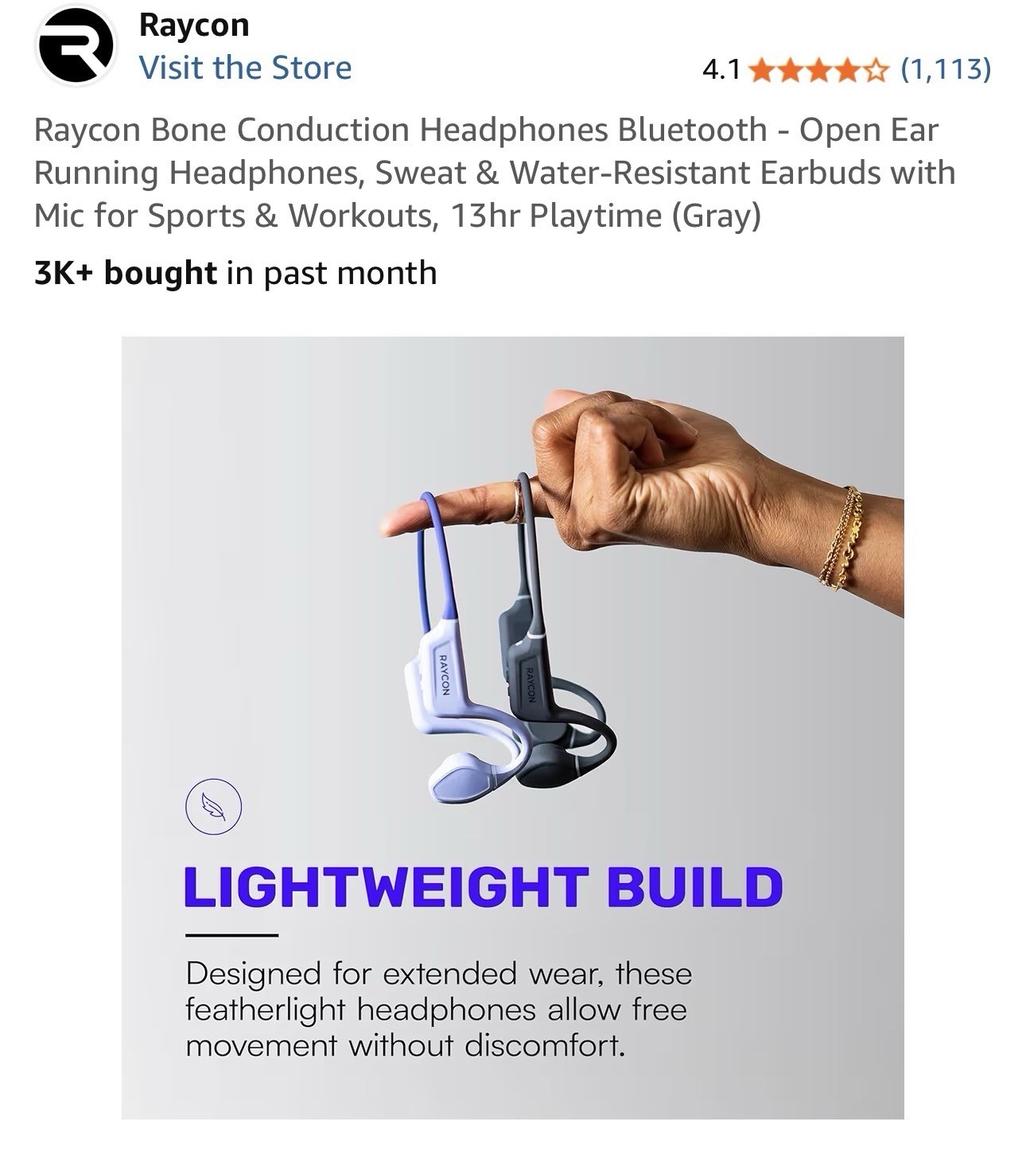Raycon Bone Conduction Headphones Bluetooth Open Ear Running Headphones