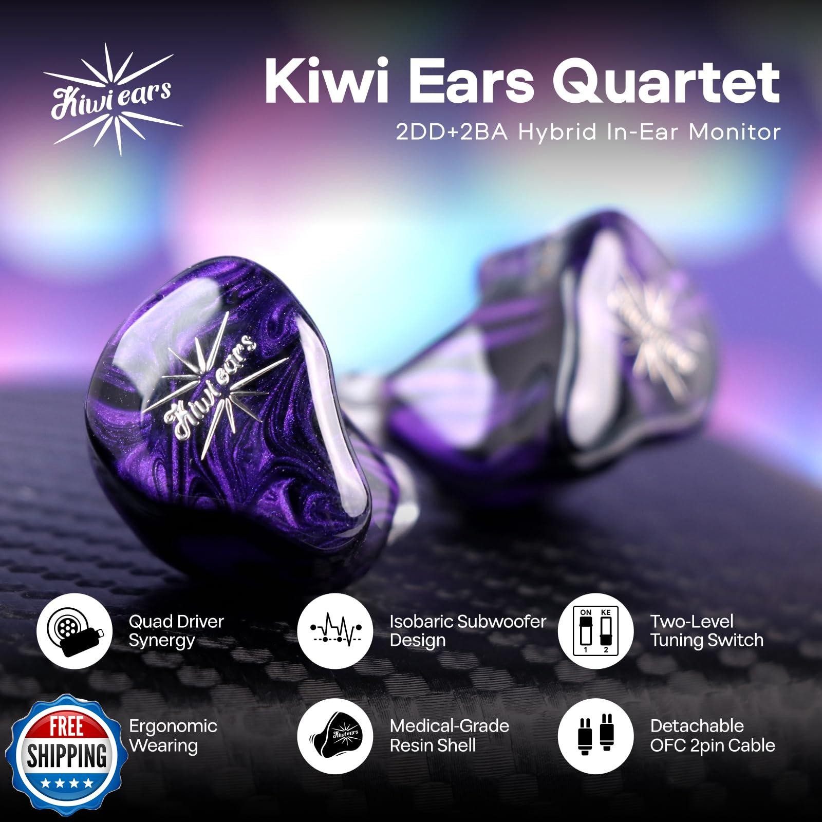 Linsoul Kiwi Ears Quartet 2DD+2BA Hybrid In-Ear Monitor, HiFi Earphones with