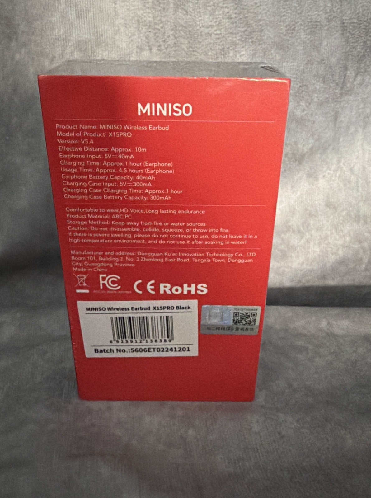 New, Black MINISO Wireless Earbuds – Model # X15PRO Factory SEALED