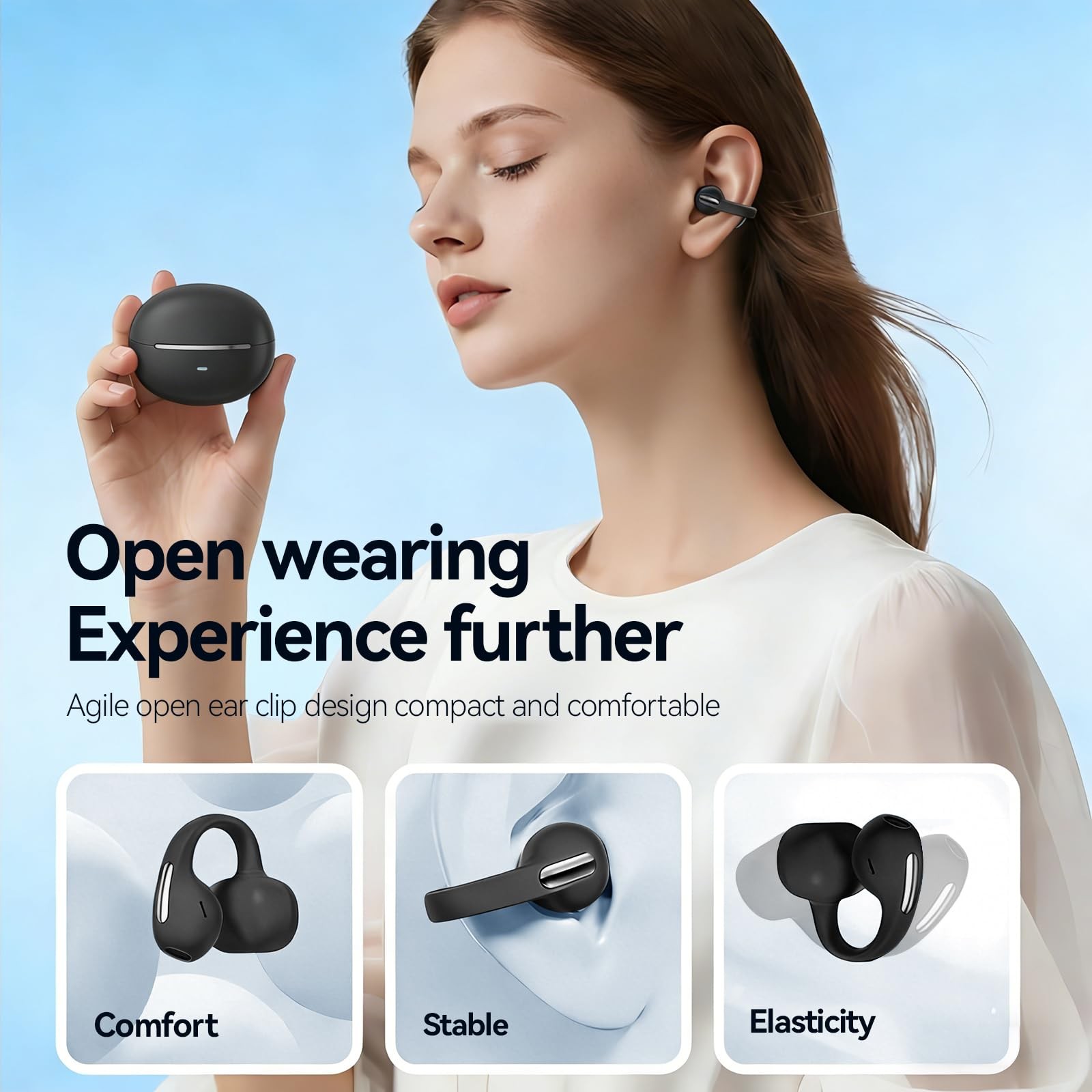 Clip On Earbuds Bluetooth 6.0 Open Ear Headphones, Wireless Earbuds for Small…