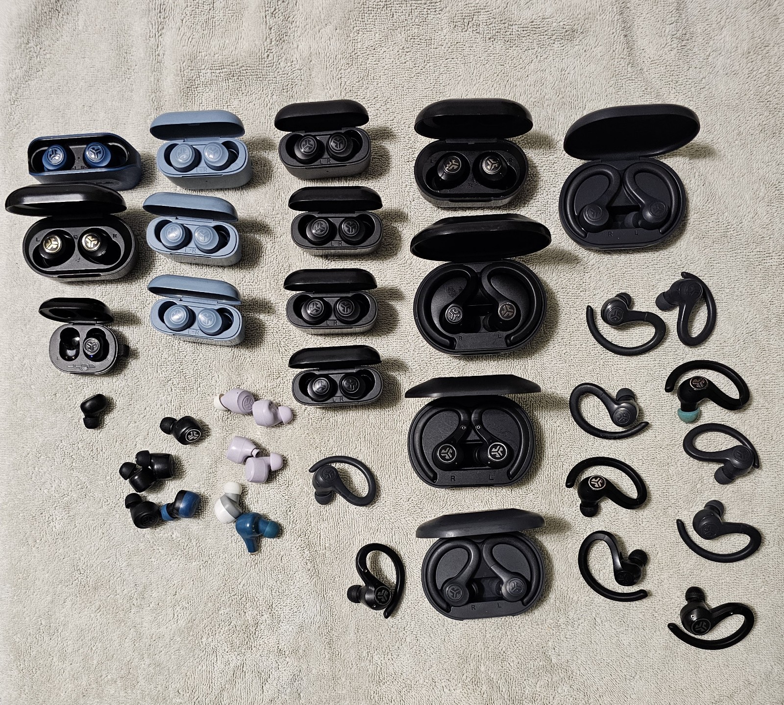 Lot of 15 Sets of JLab Bluetooth Earbuds Plus Singles