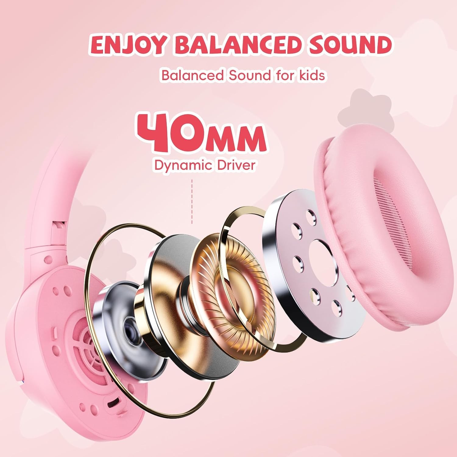 Wired Headphones for Kids for School, 3.5mm Cord Safe Volume Limit, Pink | Over