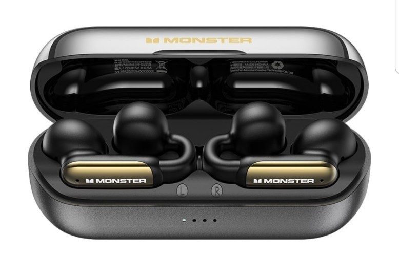 Monster Open Ear Wireless Earbuds, Comfortable Clip-on with Noise Cancel BLACK