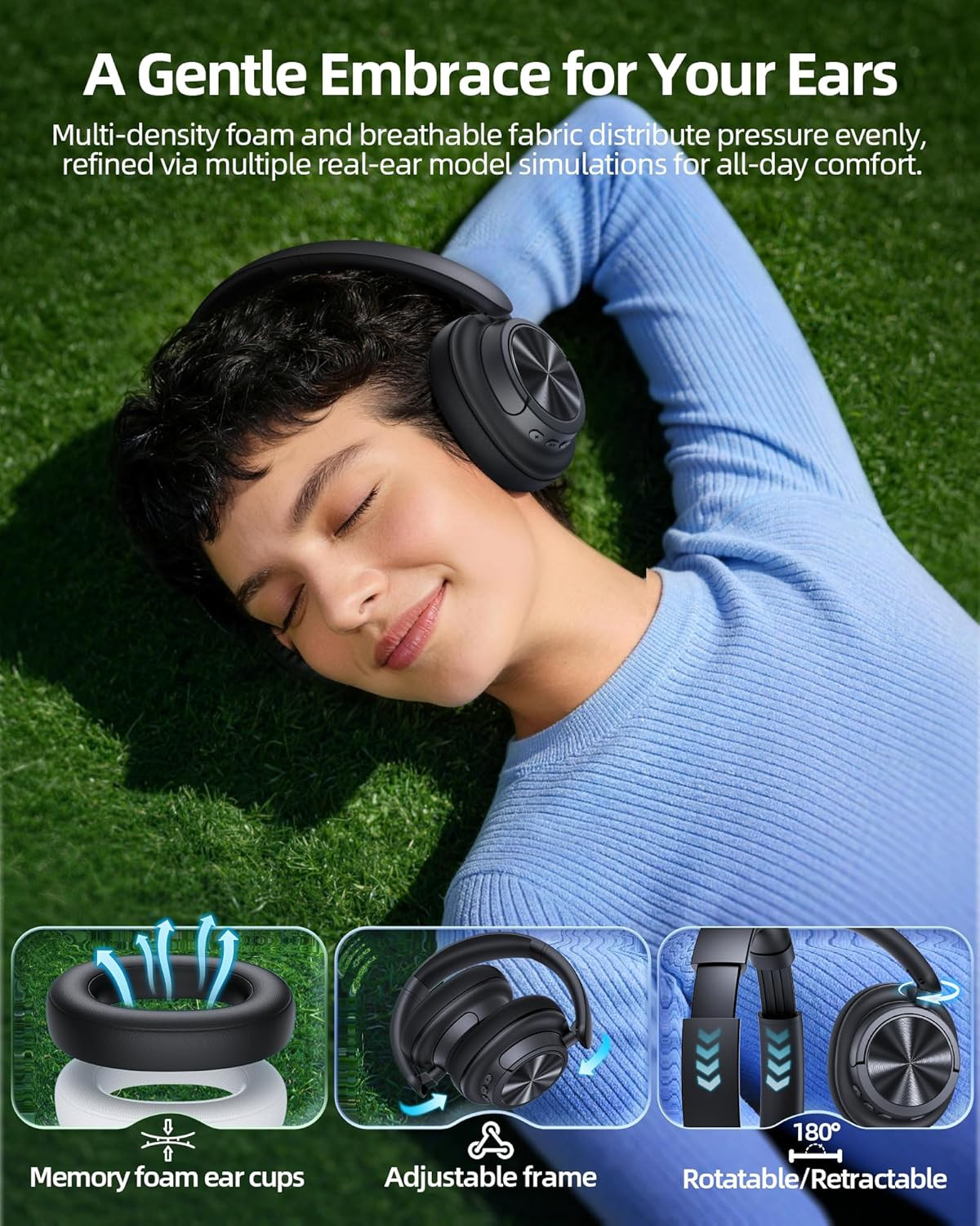Wireless Hybrid ANC Headphones, 120H Playtime, Hi-Res Audio, Black