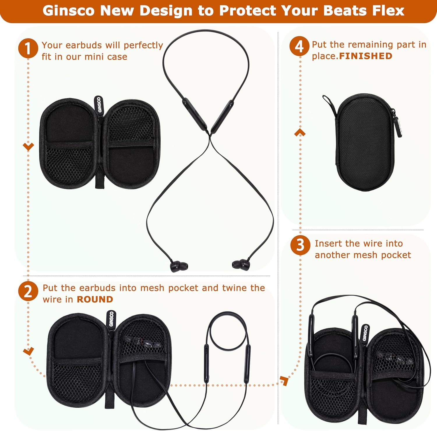 Mini-Portable Case for Beats Flex Wireless Earbuds with Built-In Microphone Earp