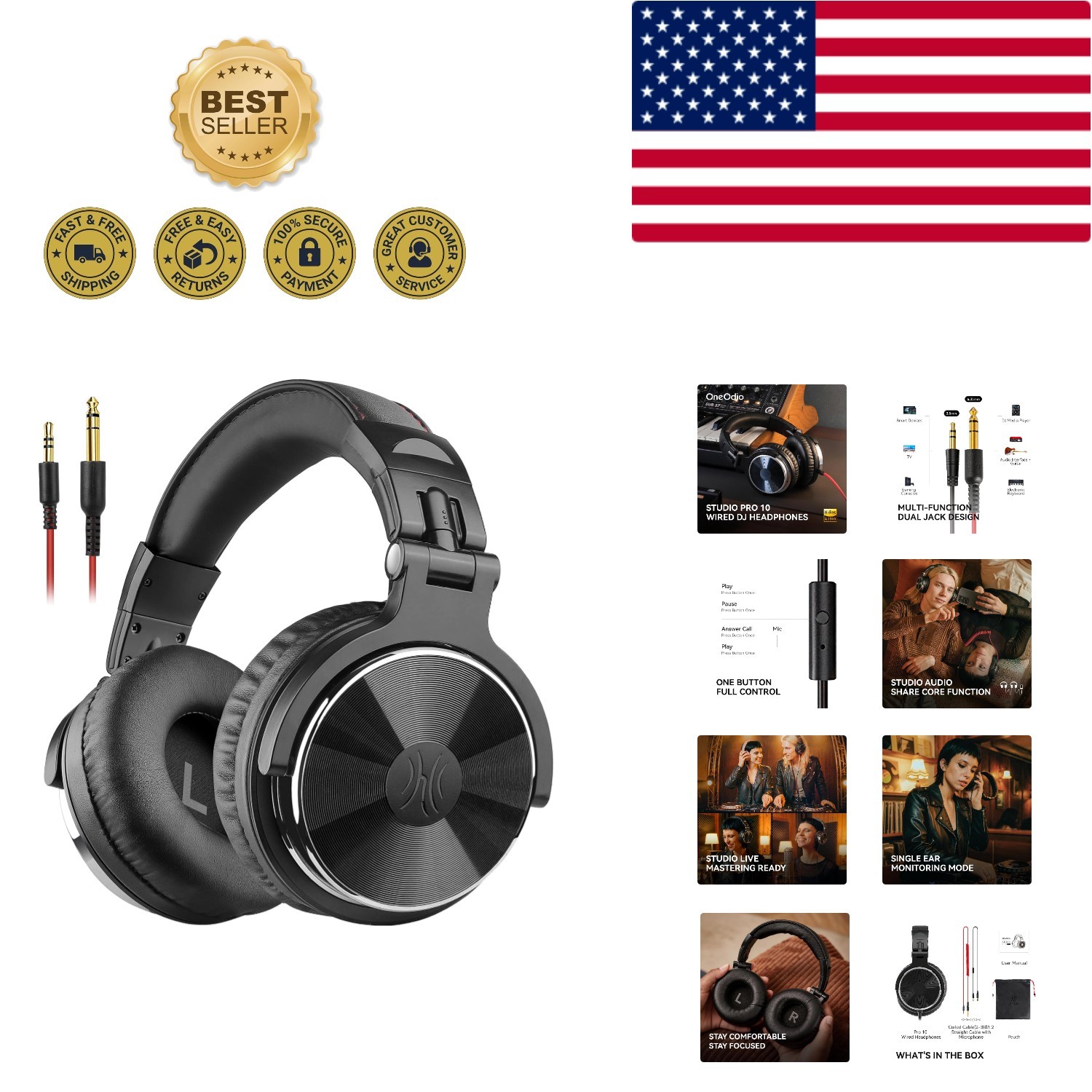 Pro Studio Monitor Headphones – Wired, 50mm Drivers for Ultimate Sound Isolation