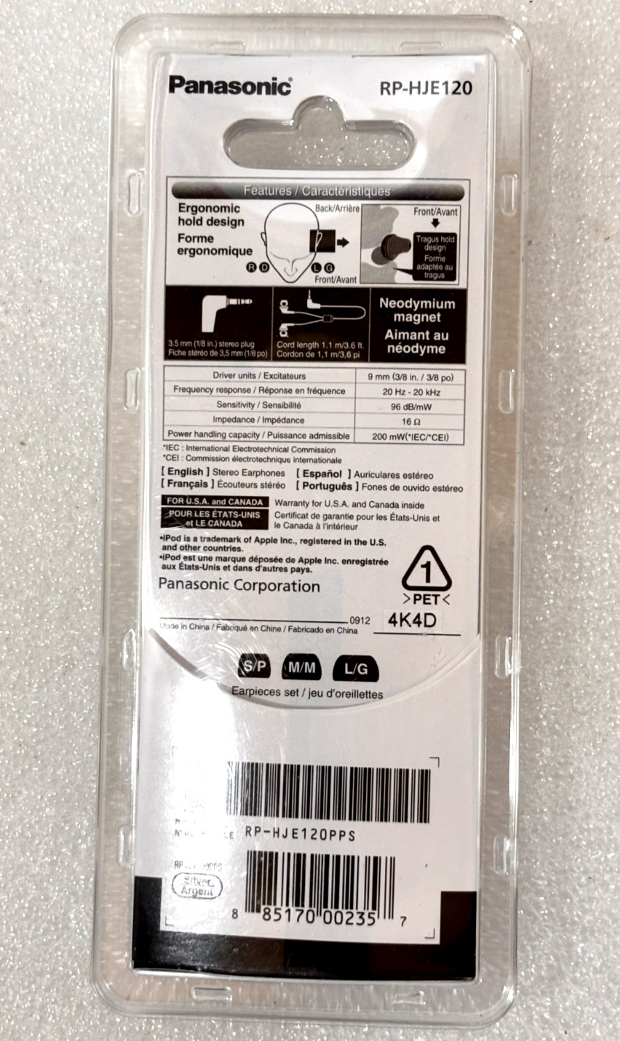 Panasonic Ergo Fit Wired In-Ear Stereo Earbud Headphones White HJE120 SEALED