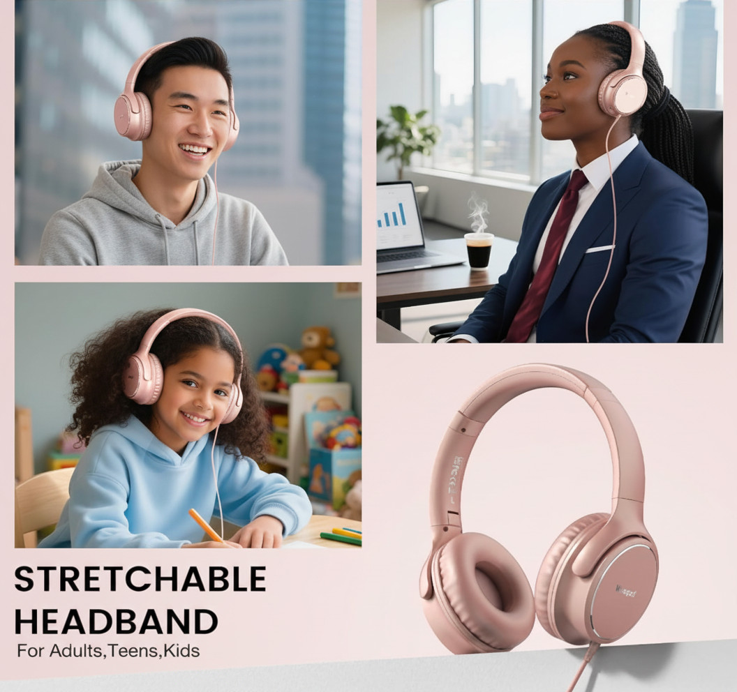 Wired Over-Ear USB-C Headphones with Microphone/Volume Control/Foldable/Adjustab