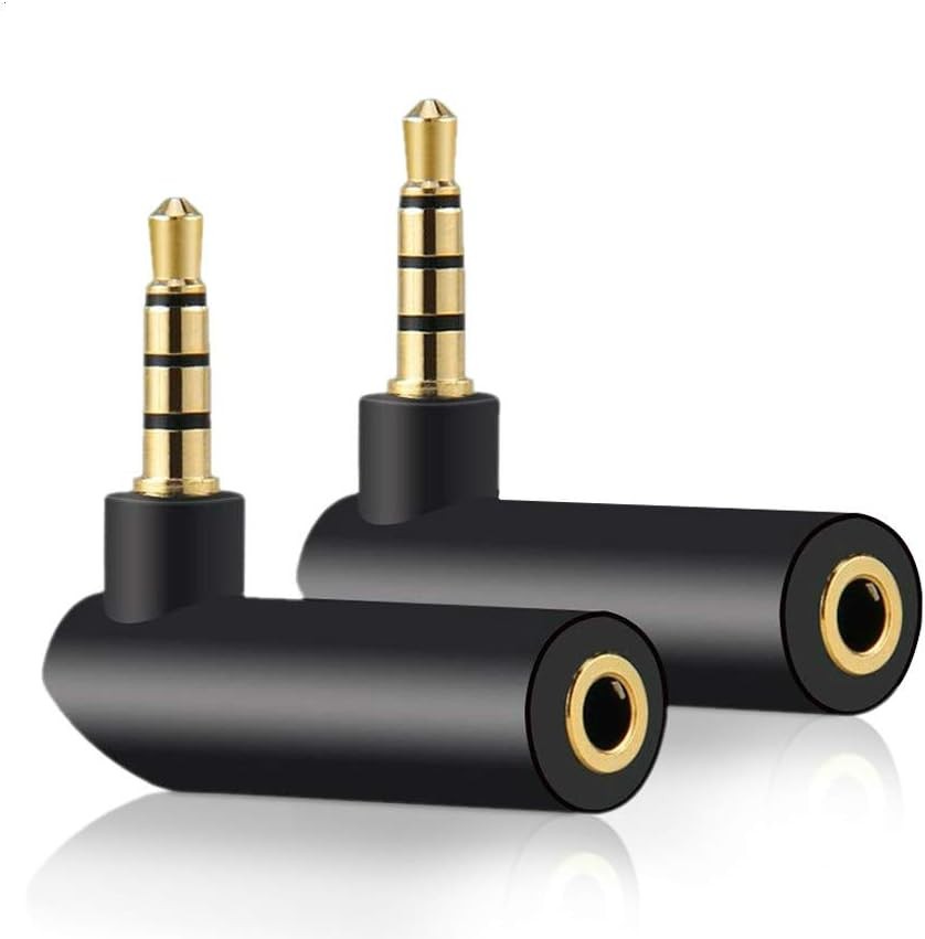 3.5mm Right Angle Audio Adapter Male to Female Stereo Jack Connector 2 Pack