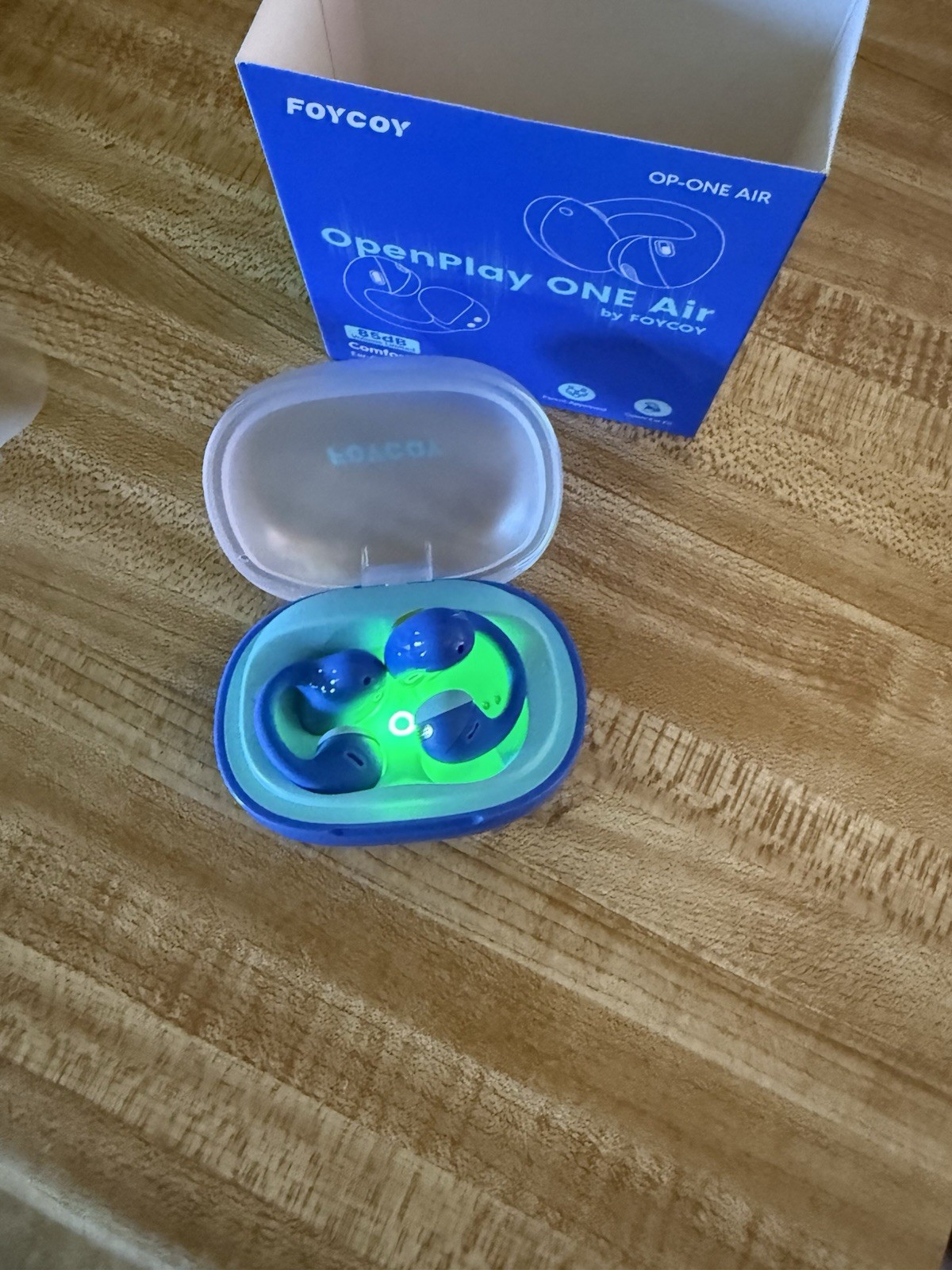 FOYCOY OpenPlay ONE Air Bluetooth In-Ear Earbuds w/ Mic Case Blue/Green
