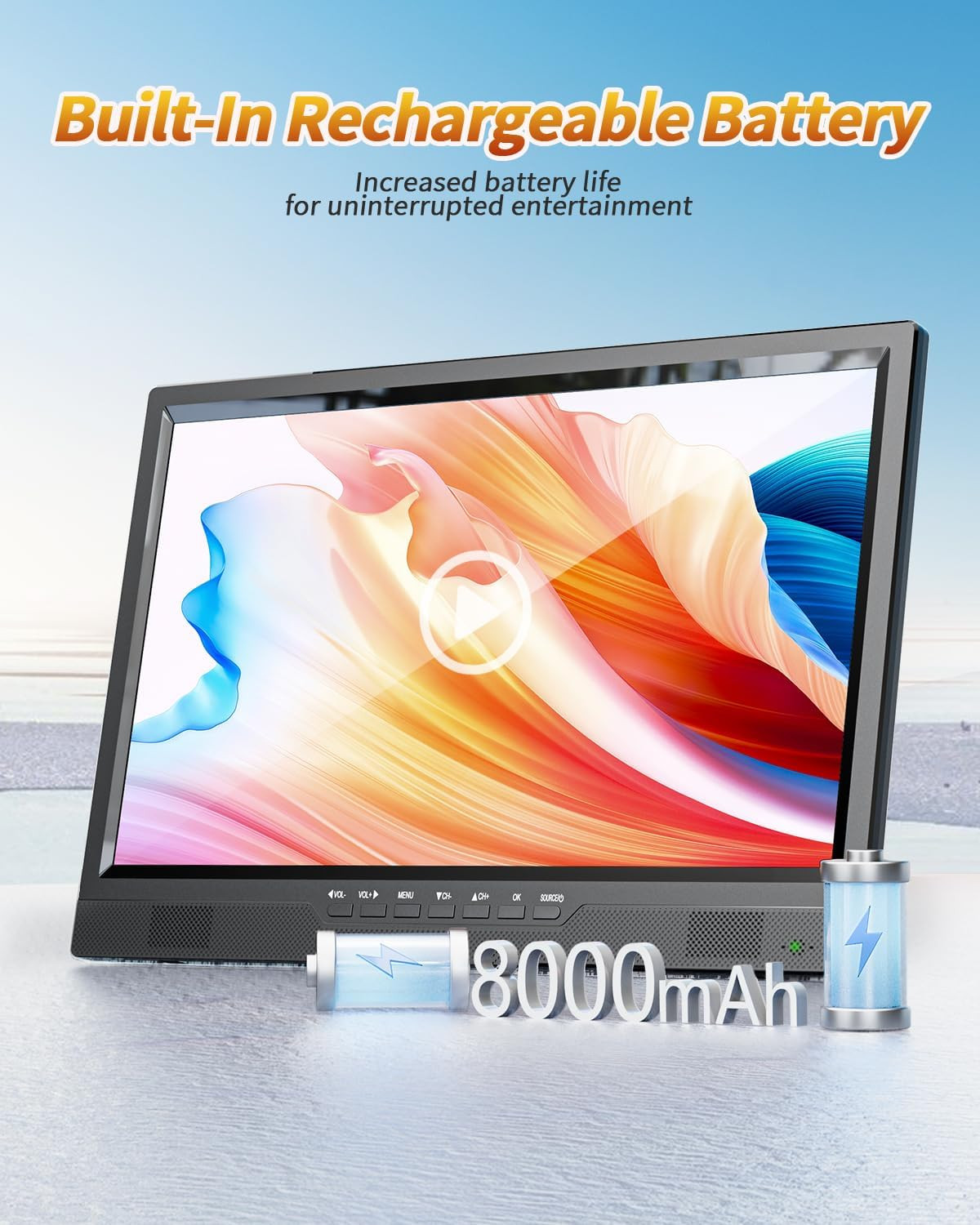 19.5″ HD Portable TV with Antenna, 8000Mah Built-In Powered Operated TV for Indo