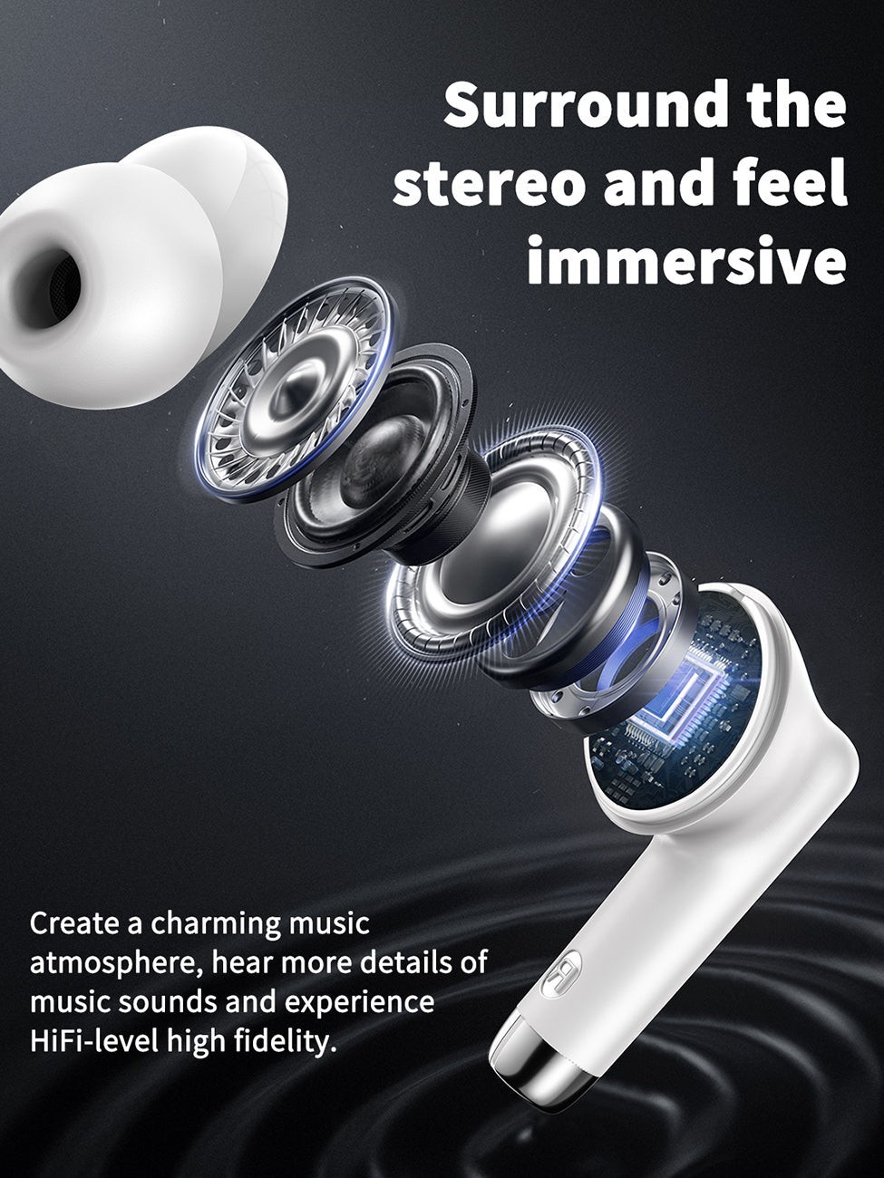 320mAh Type-C white Clear sound long battery life wireless earbuds True Wireless