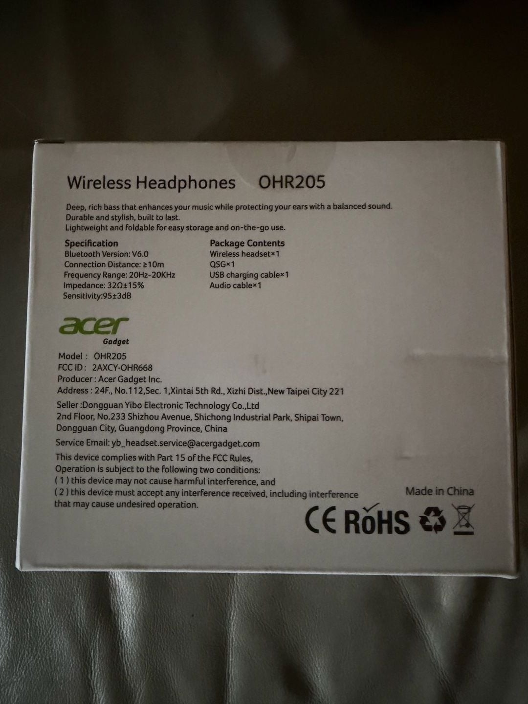 Acer OHR205 Wireless Headphones