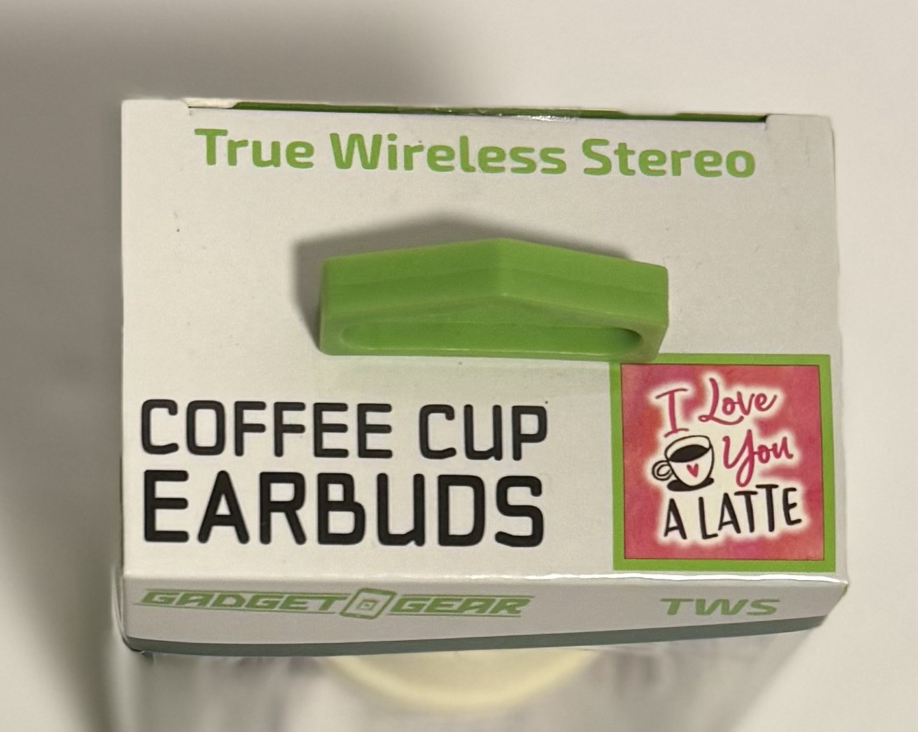 Gadget Gear~Wireless Coffee Cup Earbuds/Charging Case “I Love You A Latte” New